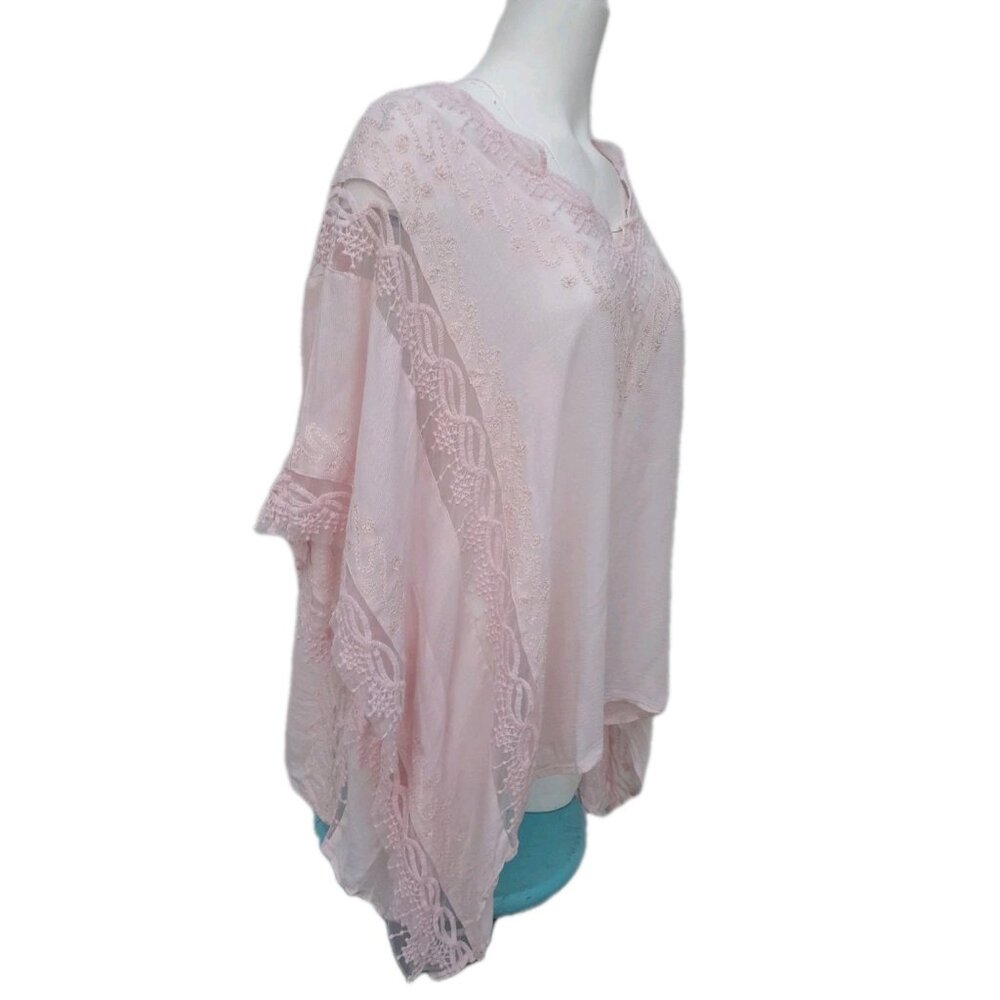 Chicos Boho Casual Party Embroidered Asymmetrical Fairy Blouse Size L/XL Pink - Picture 3 of 10